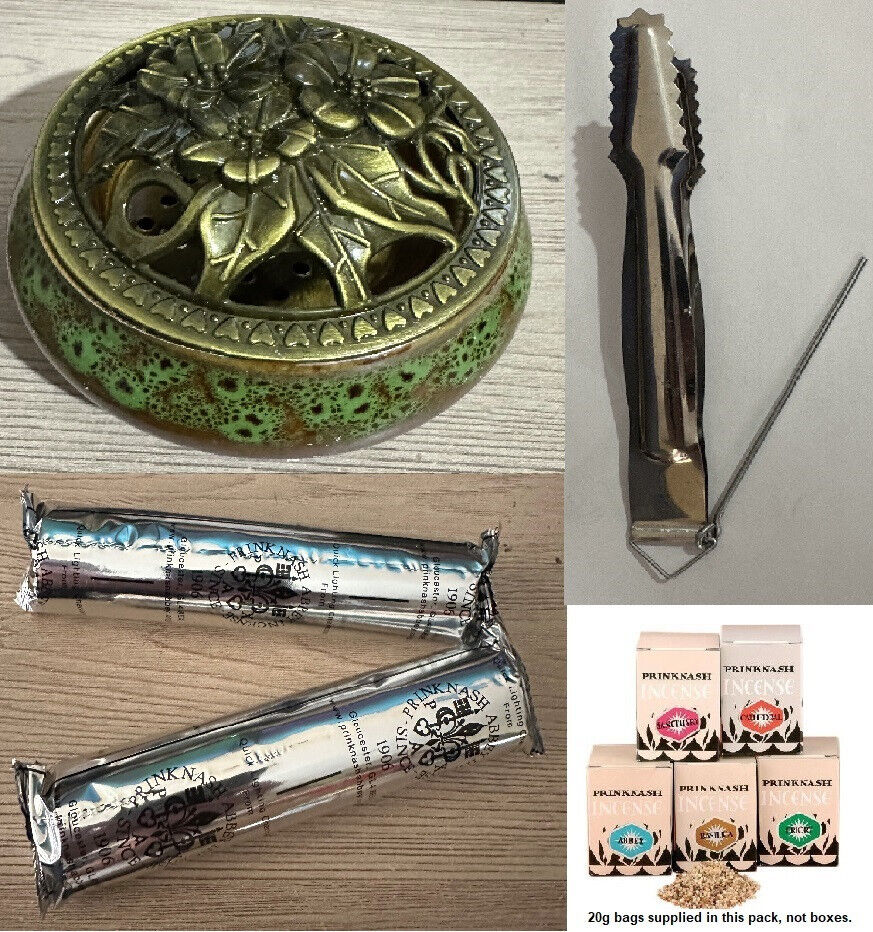 Complete Incense gift and starter set, All blends of Genuine Prinknash Abbey resin incense, burner, coal and multifinction tongs.