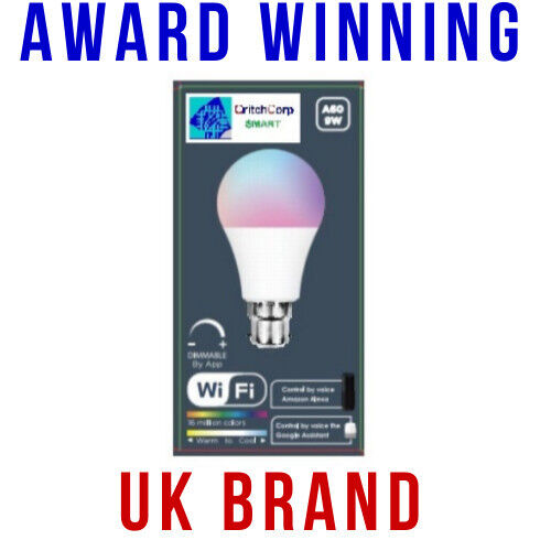 100 x B22 WiFi Smart Dimmable Lightbulb RGBCDW works with Alexa/Google/Smart Life/Tuya - CritchCorp Retail & Wholesale