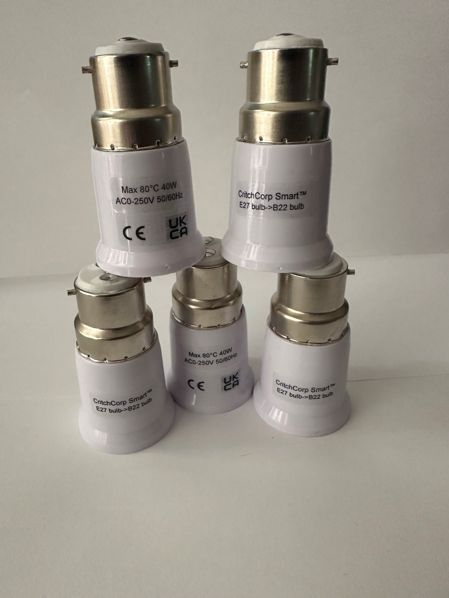 CritchCorp Smart V1 E27 bulb converter to B22. CE, UKCA, Max 40W 80°C 250V - CritchCorp Retail & Wholesale