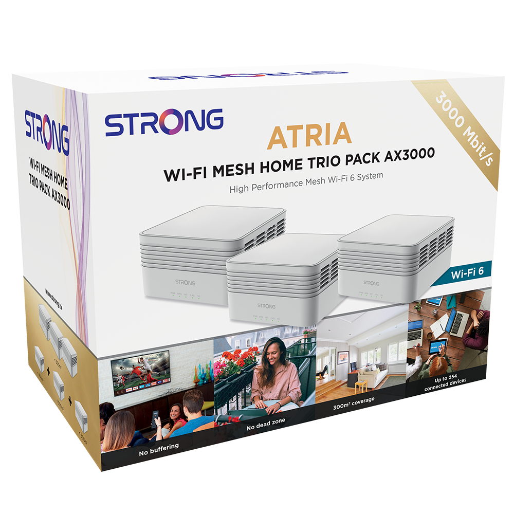 Strong ATRIA Wi-Fi6 Mesh Trio Pack AX3000 UK - Wi-Fi speeds upto 3000Mbps - CritchCorp Retail & Wholesale