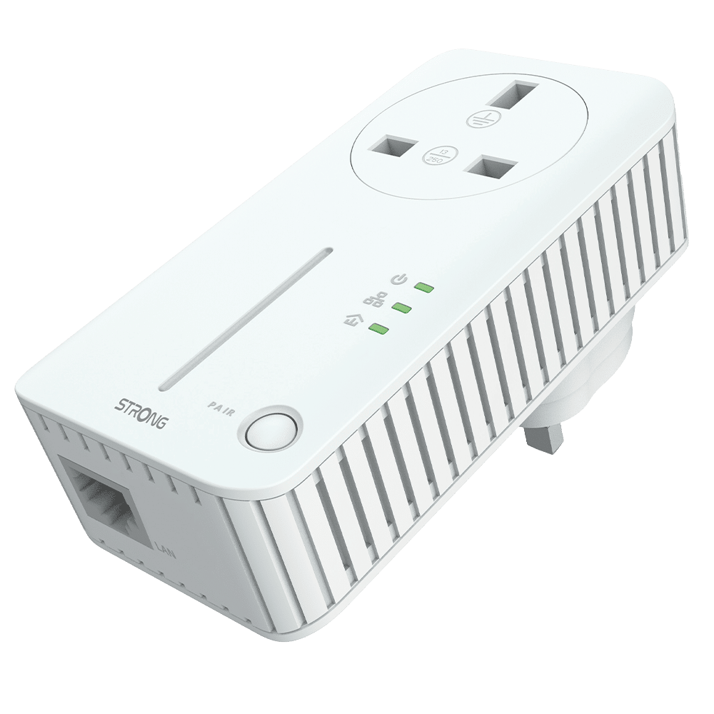 Strong - Kit of 2 - Powerline 600 DUO UK v2 with passthrough socket; Internet from any power socket! - CritchCorp Retail & Wholesale
