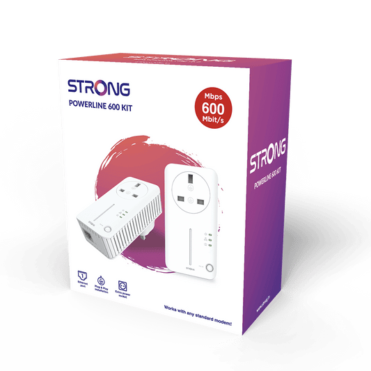 Strong - Kit of 2 - Powerline 600 DUO UK v2 with passthrough socket; Internet from any power socket! - CritchCorp Retail & Wholesale