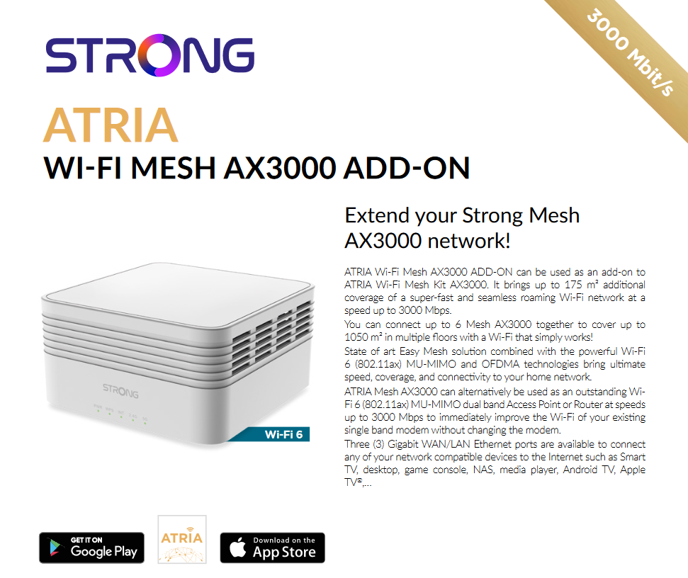 Strong ATRIA Wi-Fi6 Mesh Trio Pack AX3000 UK - Wi-Fi speeds upto 3000Mbps - CritchCorp Retail & Wholesale