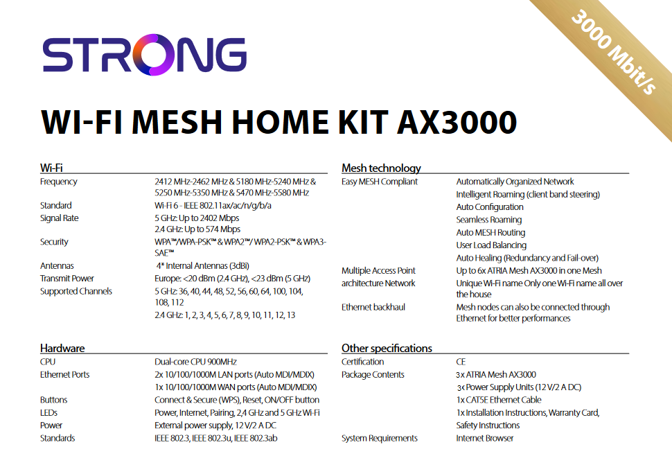 Strong ATRIA Wi-Fi6 Mesh Trio Pack AX3000 UK - Wi-Fi speeds upto 3000Mbps - CritchCorp Retail & Wholesale
