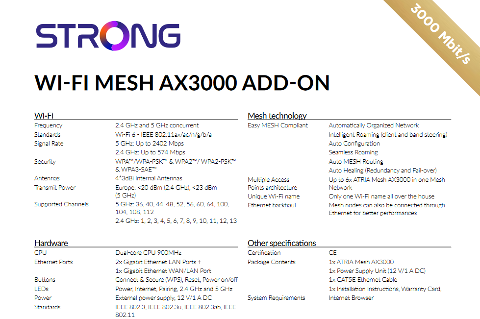 Strong ATRIA Wi-Fi6 Mesh Trio Pack AX3000 UK - Wi-Fi speeds upto 3000Mbps - CritchCorp Retail & Wholesale