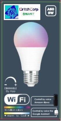 E27 WiFi Smart Dimmable Lightbulb RGBCDW works with Alexa/Google/Smart Life/Tuya - CritchCorp Retail & Wholesale
