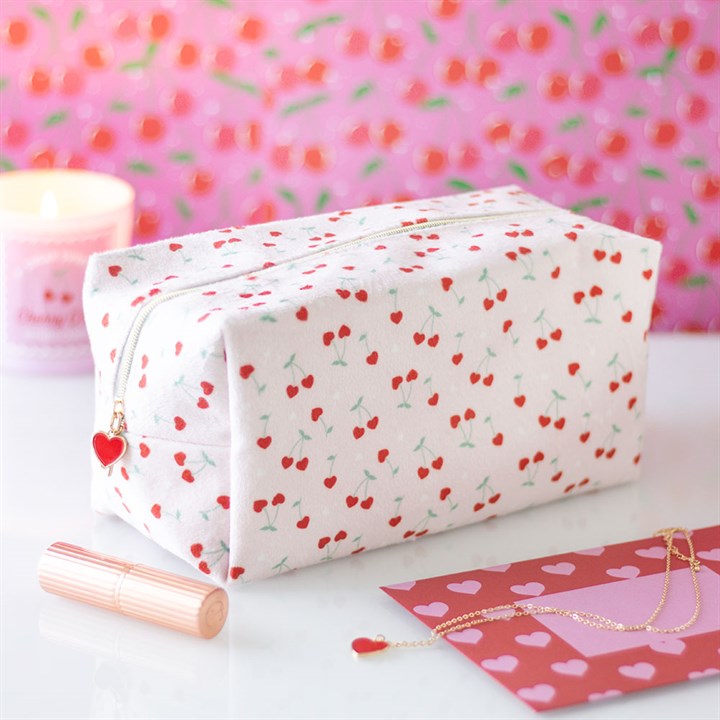 Heart Cherry Print Makeup Bag