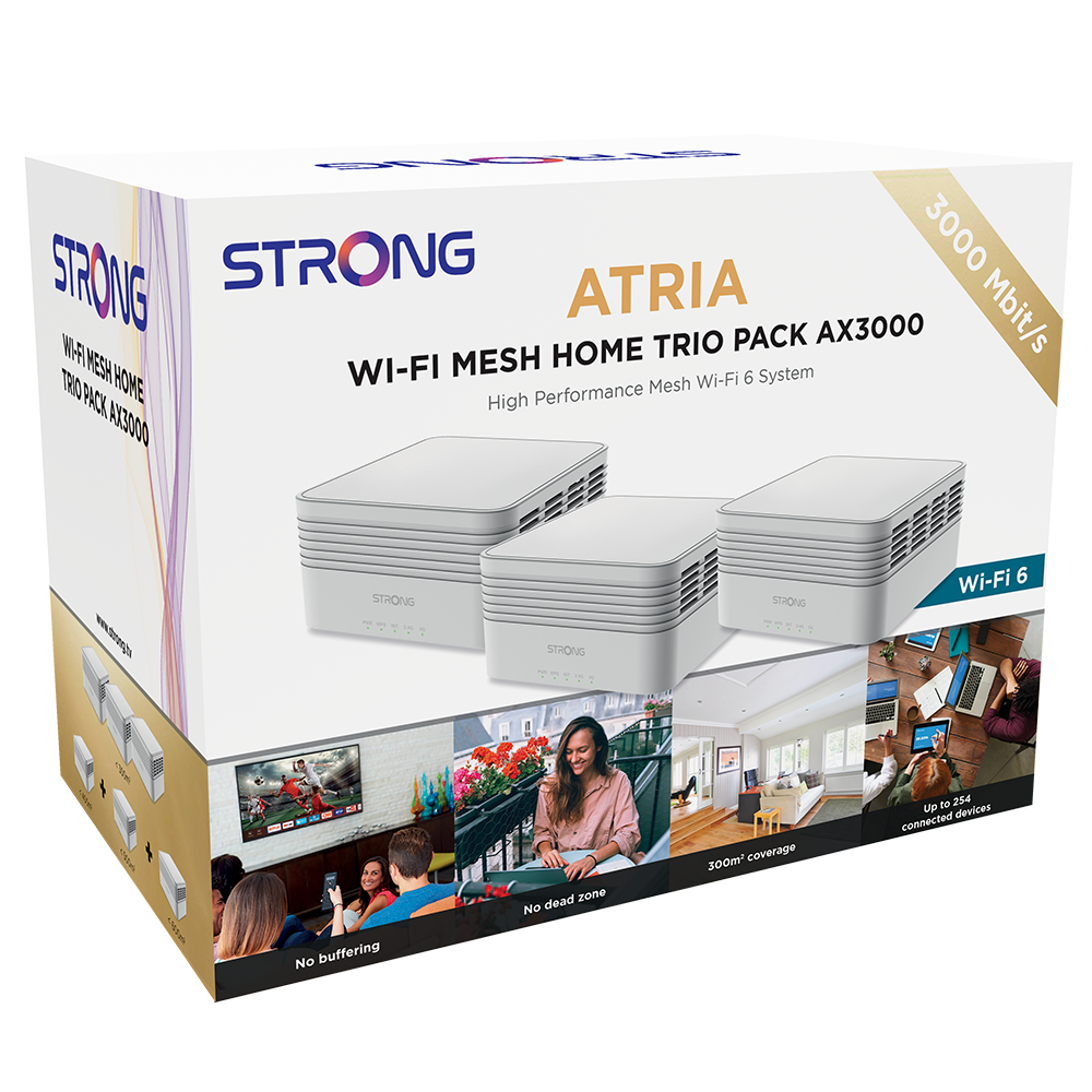 Strong ATRIA Wi-Fi6 Mesh Trio Pack AX3000 UK - Wi-Fi speeds upto 3000Mbps