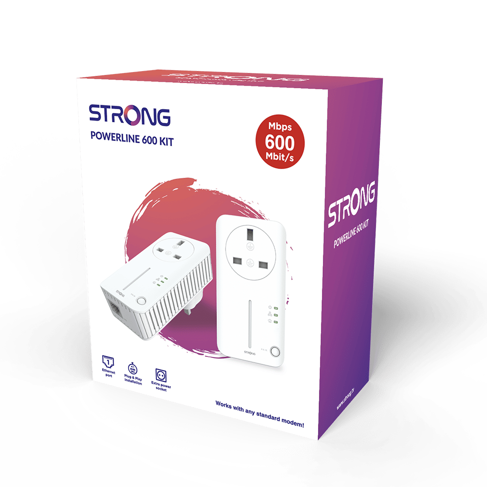 Strong - Kit of 2 - Powerline 600 DUO UK v2 with passthrough socket; Internet from any power socket! - CritchCorp Retail & Wholesale