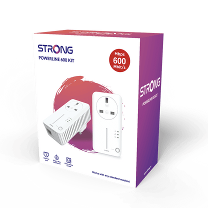 Strong - Kit of 2 - Powerline 600 DUO UK v2 with passthrough socket; Internet from any power socket!