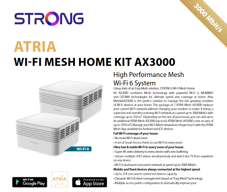 Strong ATRIA Wi-Fi6 Mesh Trio Pack AX3000 UK - Wi-Fi speeds upto 3000Mbps - CritchCorp Retail & Wholesale