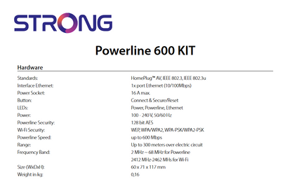 Strong - Kit of 2 - Powerline 600 DUO UK v2 with passthrough socket; Internet from any power socket!